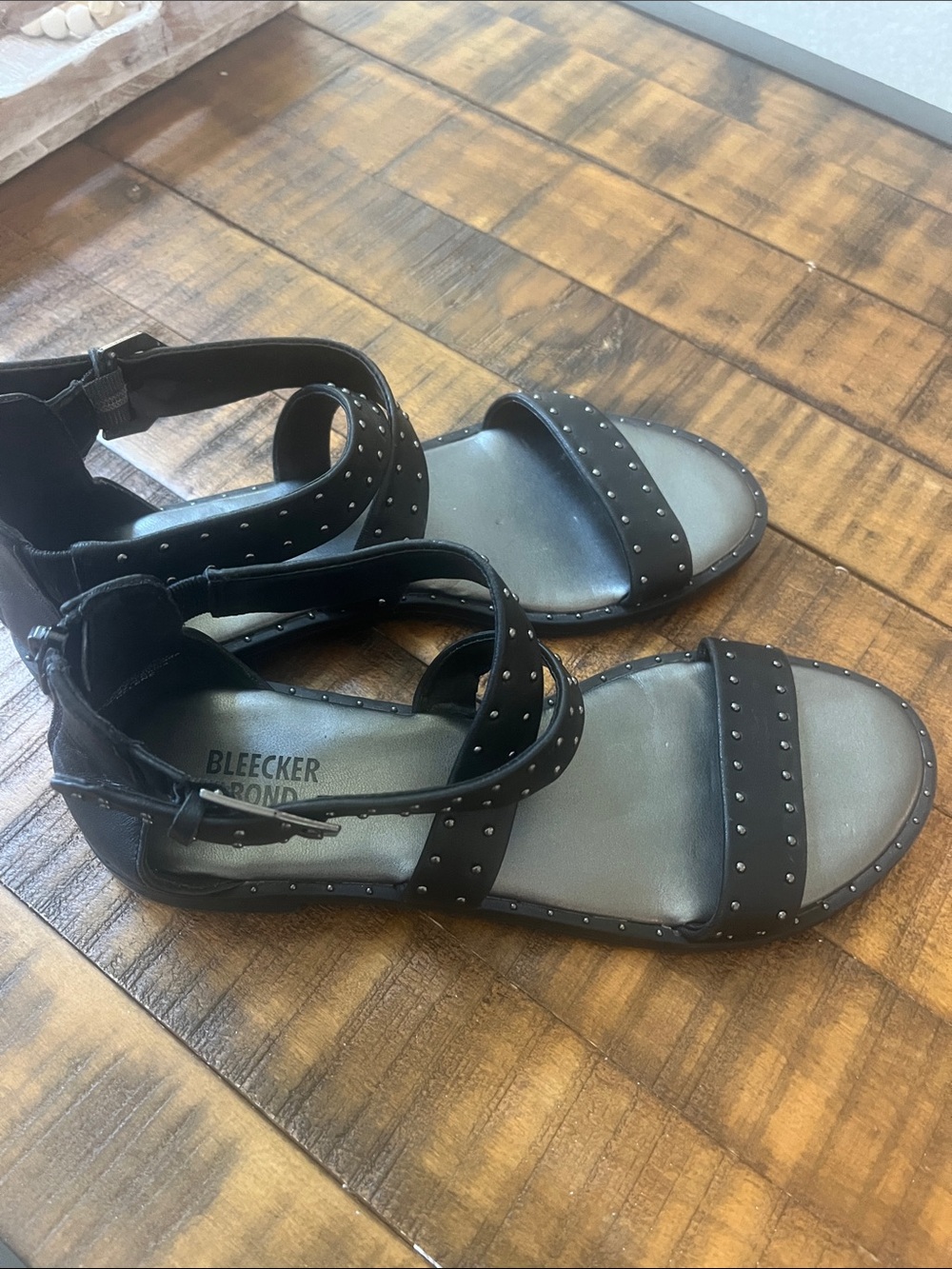 Bleecker & Bond Black Studded Ankle-Strap Sandals
